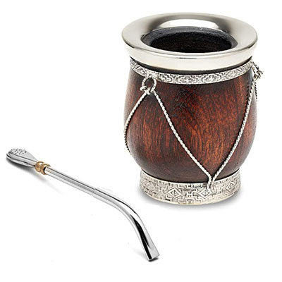 handmade gourd for yerba mate with silver decorations